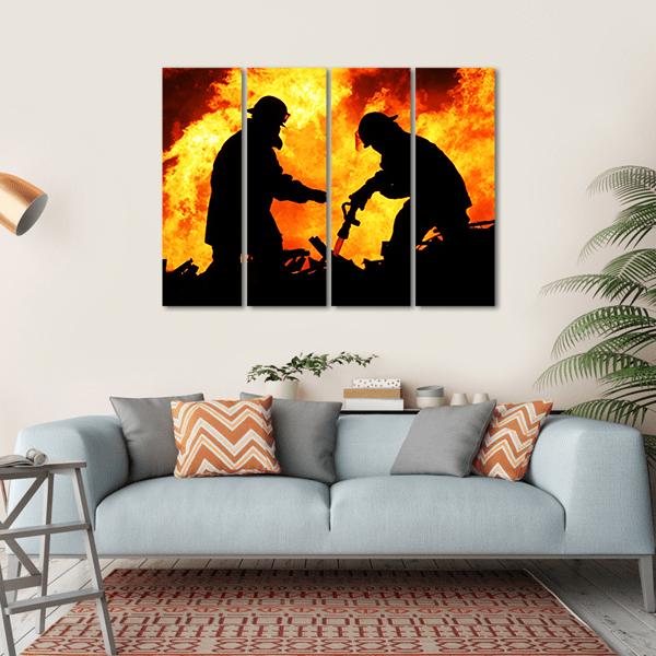 Silhouette Of Firemen Canvas Wall Art-4 Horizontal-Gallery Wrap-34" x 24"-Tiaracle