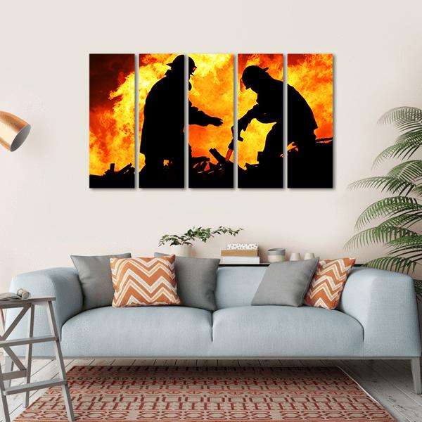 Silhouette Of Firemen Canvas Wall Art-5 Horizontal-Gallery Wrap-22" x 12"-Tiaracle