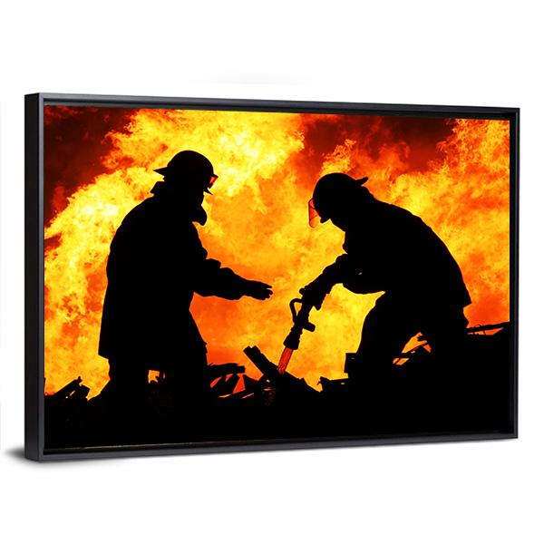 Silhouette Of Firemen Canvas Wall Art-3 Horizontal-Gallery Wrap-25" x 16"-Tiaracle