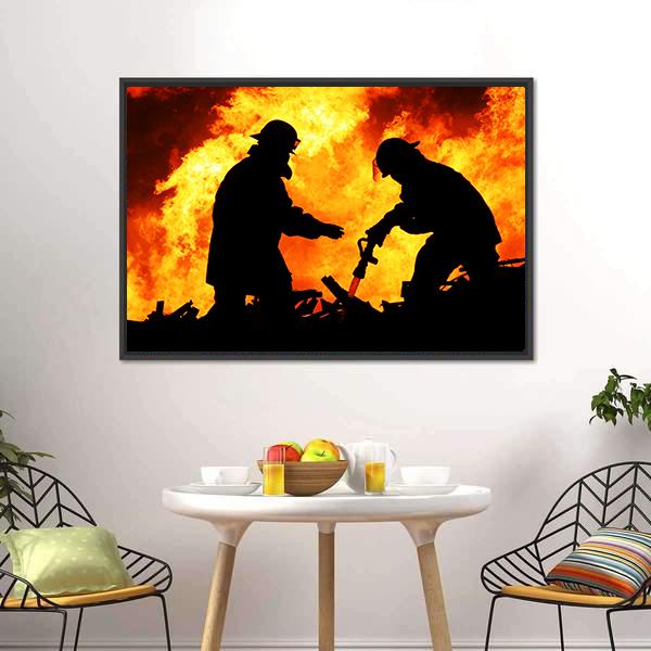 Silhouette Of Firemen Canvas Wall Art-3 Horizontal-Gallery Wrap-25" x 16"-Tiaracle