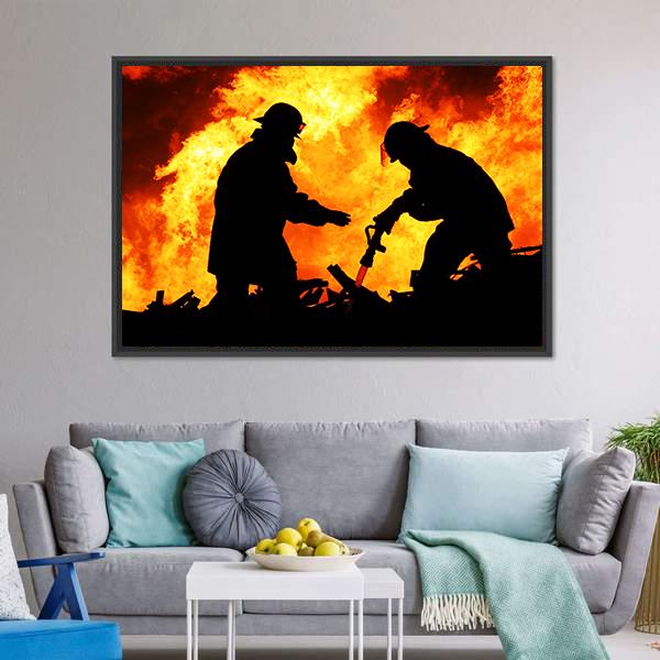 Silhouette Of Firemen Canvas Wall Art-3 Horizontal-Gallery Wrap-25" x 16"-Tiaracle