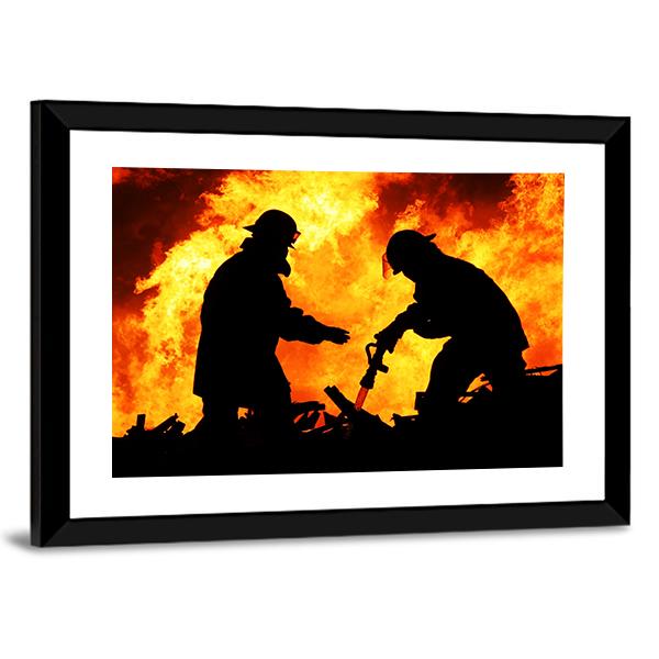 Silhouette Of Firemen Canvas Wall Art-3 Horizontal-Gallery Wrap-25" x 16"-Tiaracle