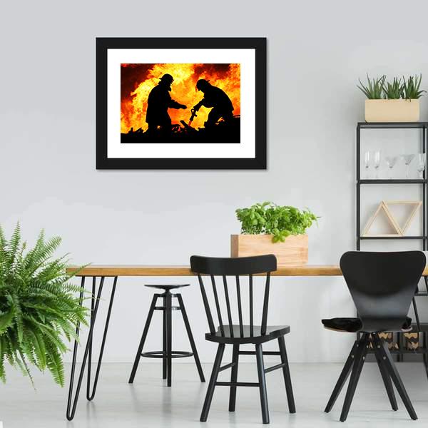 Silhouette Of Firemen Canvas Wall Art-3 Horizontal-Gallery Wrap-25" x 16"-Tiaracle