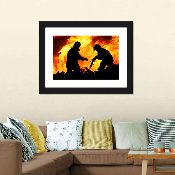 Silhouette Of Firemen Canvas Wall Art-3 Horizontal-Gallery Wrap-25" x 16"-Tiaracle