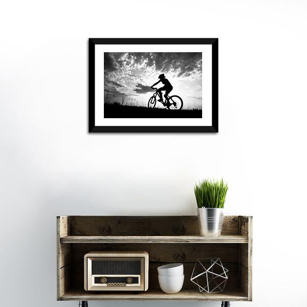 Silhouette Of Girl Biker Canvas Wall Art-1 Piece-Framed Print-20&quot; x 16&quot;-Tiaracle