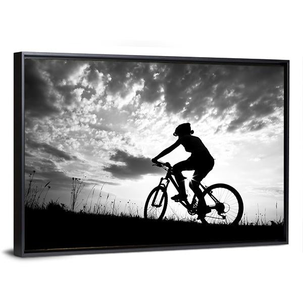 Silhouette Of Girl Biker Canvas Wall Art-5 Horizontal-Gallery Wrap-22&quot; x 12&quot;-Tiaracle