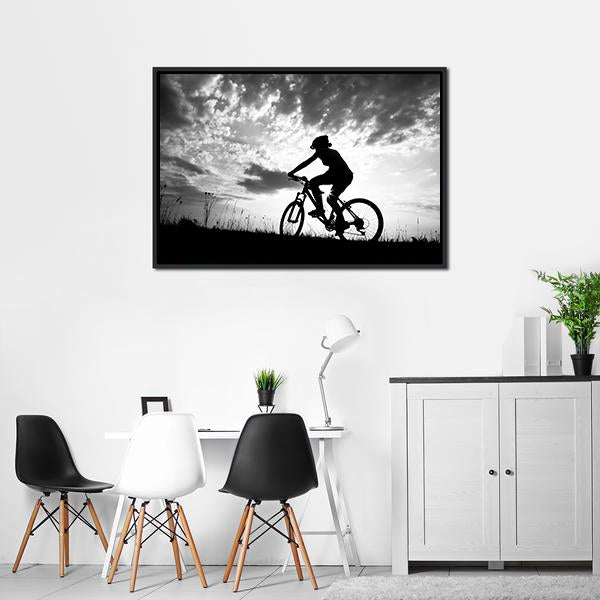 Silhouette Of Girl Biker Canvas Wall Art-5 Horizontal-Gallery Wrap-22&quot; x 12&quot;-Tiaracle