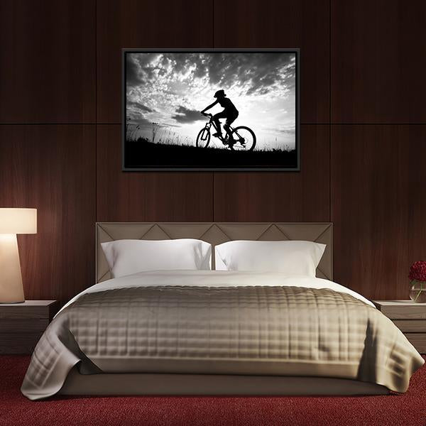 Silhouette Of Girl Biker Canvas Wall Art-5 Horizontal-Gallery Wrap-22&quot; x 12&quot;-Tiaracle