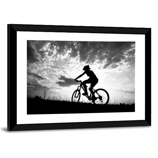 Silhouette Of Girl Biker Canvas Wall Art-5 Horizontal-Gallery Wrap-22&quot; x 12&quot;-Tiaracle