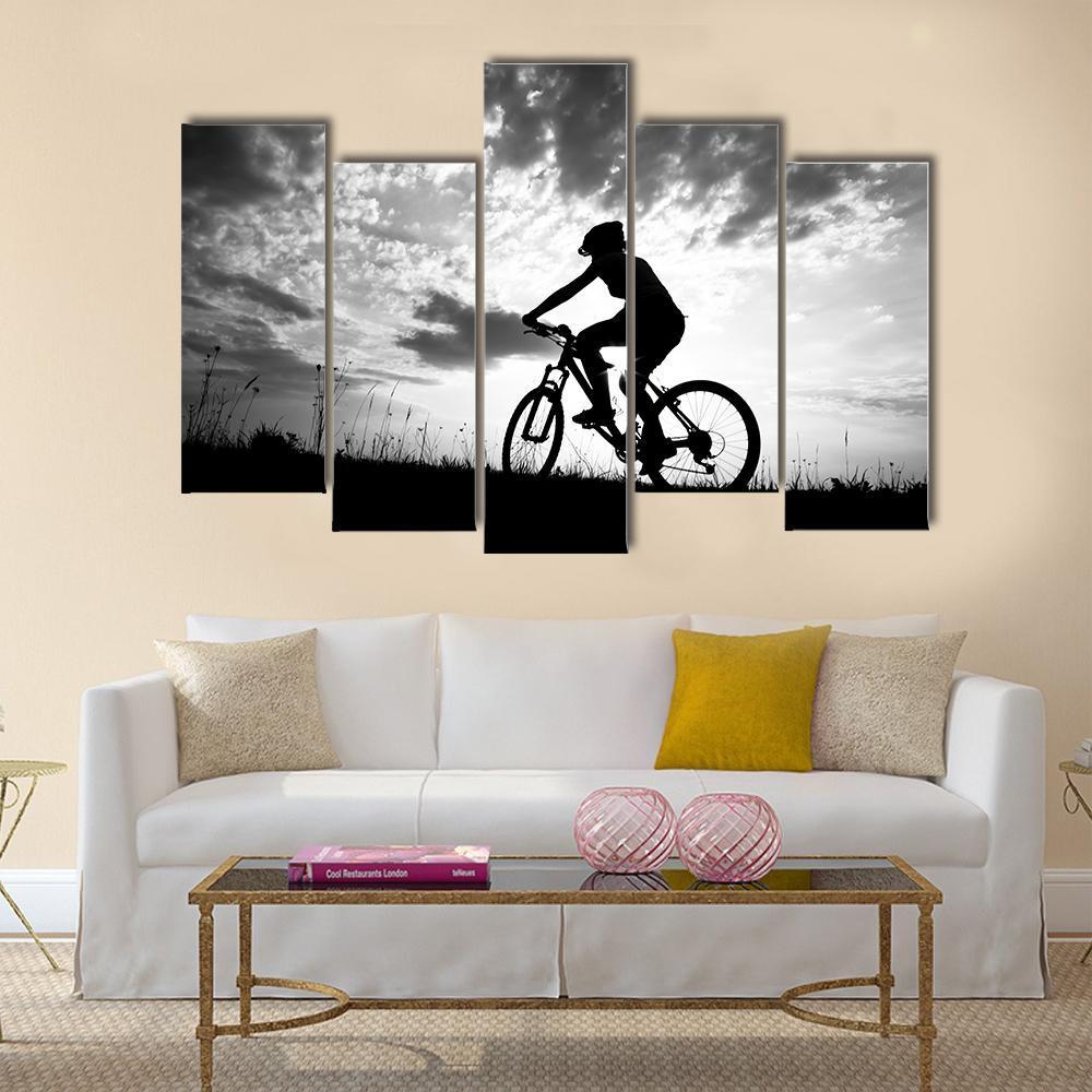 Silhouette Of Girl Biker Canvas Wall Art-5 Pop-Gallery Wrap-47&quot; x 32&quot;-Tiaracle