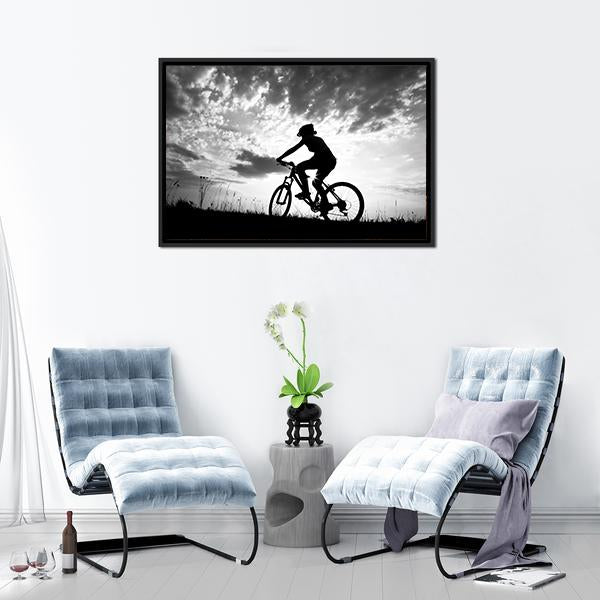 Silhouette Of Girl Biker Canvas Wall Art-1 Piece-Floating Frame-24&quot; x 16&quot;-Tiaracle