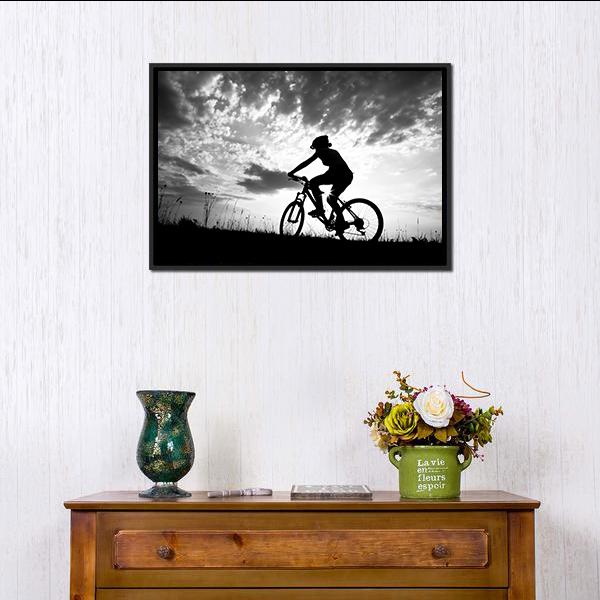 Silhouette Of Girl Biker Canvas Wall Art-3 Horizontal-Gallery Wrap-25&quot; x 16&quot;-Tiaracle