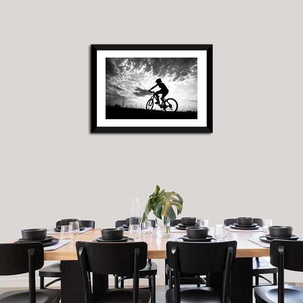 Silhouette Of Girl Biker Canvas Wall Art-1 Piece-Framed Print-20&quot; x 16&quot;-Tiaracle
