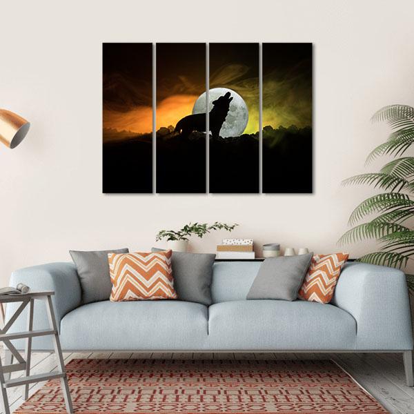 Silhouette Of Howling Wolf Canvas Wall Art-4 Horizontal-Gallery Wrap-34" x 24"-Tiaracle