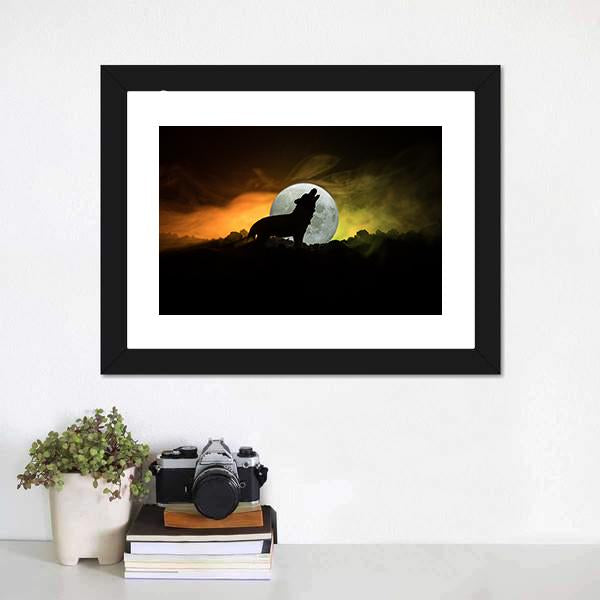 Silhouette Of Howling Wolf Canvas Wall Art-1 Piece-Framed Print-20" x 16"-Tiaracle