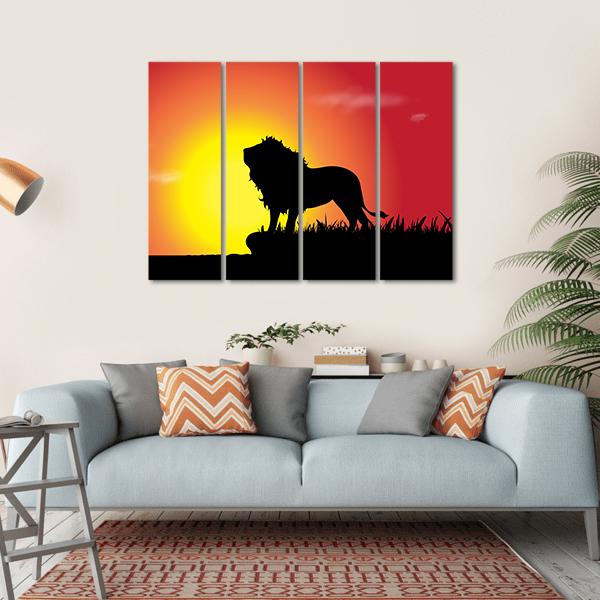 Silhouette Of Lion At Sunset Canvas Wall Art-4 Horizontal-Gallery Wrap-34" x 24"-Tiaracle