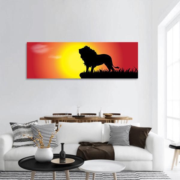 Silhouette Of Lion At Sunset Panoramic Canvas Wall Art-1 Piece-36" x 12"-Tiaracle