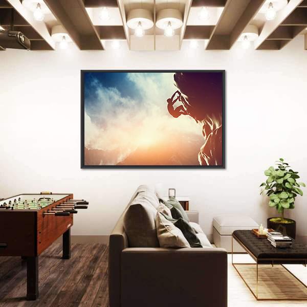 Silhouette Of Man Climbing On Rock Canvas Wall Art-3 Horizontal-Gallery Wrap-25&quot; x 16&quot;-Tiaracle