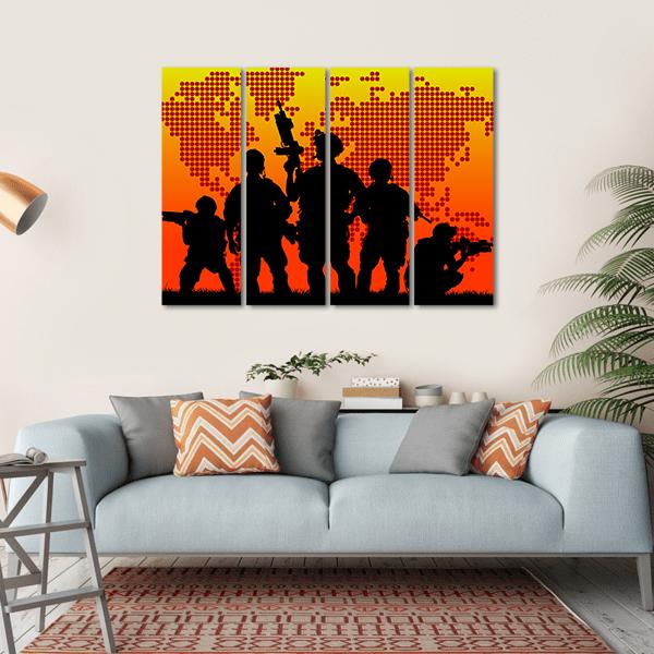 Silhouette Of Military Soldiers Canvas Wall Art-4 Horizontal-Gallery Wrap-34" x 24"-Tiaracle