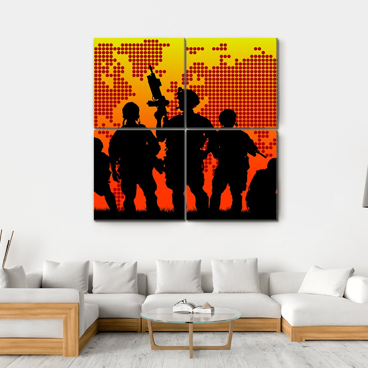 Silhouette Of Military Soldiers Canvas Wall Art-4 Square-Gallery Wrap-17" x 17"-Tiaracle