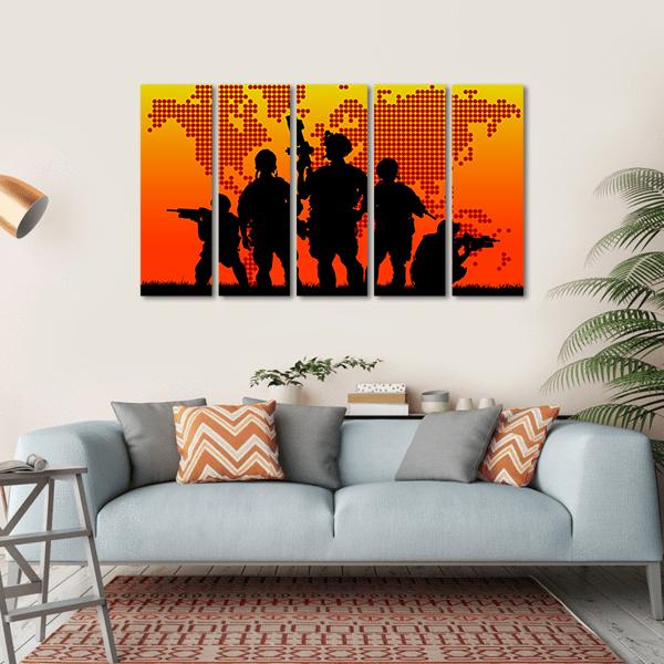 Silhouette Of Military Soldiers Canvas Wall Art-5 Horizontal-Gallery Wrap-22" x 12"-Tiaracle