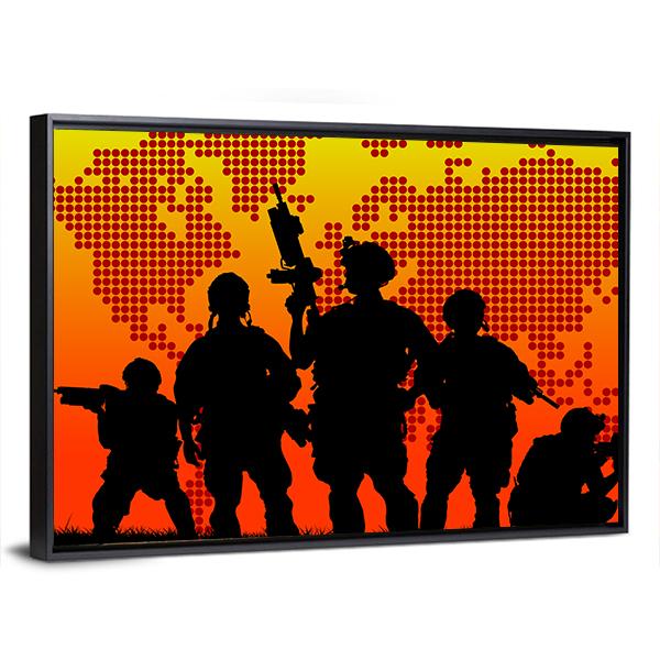 Silhouette Of Military Soldiers Canvas Wall Art-3 Horizontal-Gallery Wrap-25" x 16"-Tiaracle