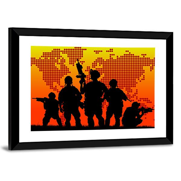 Silhouette Of Military Soldiers Canvas Wall Art-3 Horizontal-Gallery Wrap-25" x 16"-Tiaracle