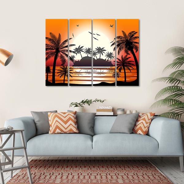Silhouette Of Palm Tree On Beach Canvas Wall Art-4 Horizontal-Gallery Wrap-34" x 24"-Tiaracle