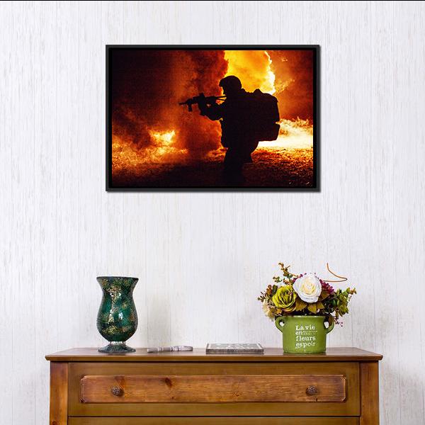 Silhouette Of Soldier Canvas Wall Art-1 Piece-Floating Frame-24" x 16"-Tiaracle