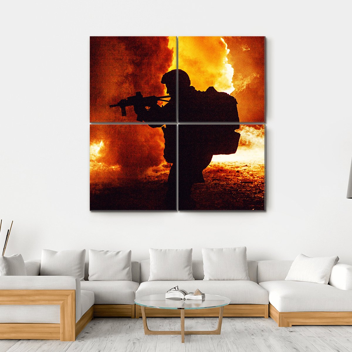 Silhouette Of Soldier Canvas Wall Art-4 Square-Gallery Wrap-17" x 17"-Tiaracle
