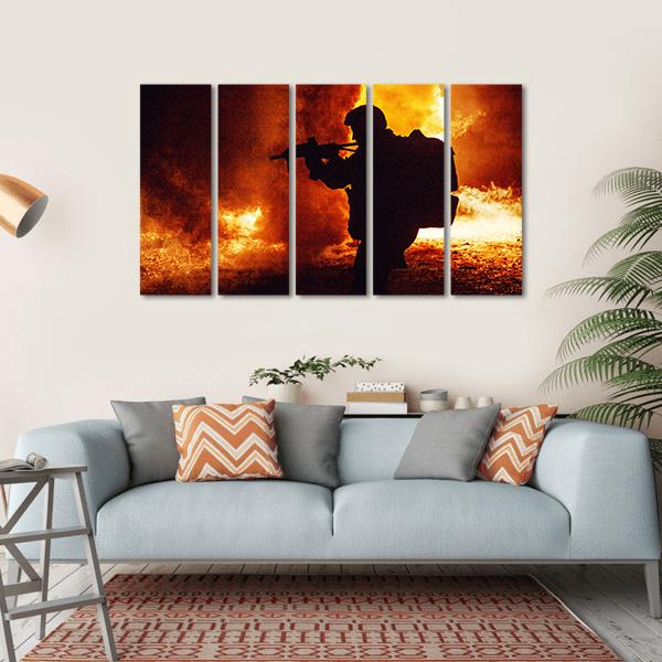Silhouette Of Soldier Canvas Wall Art-5 Horizontal-Gallery Wrap-22" x 12"-Tiaracle