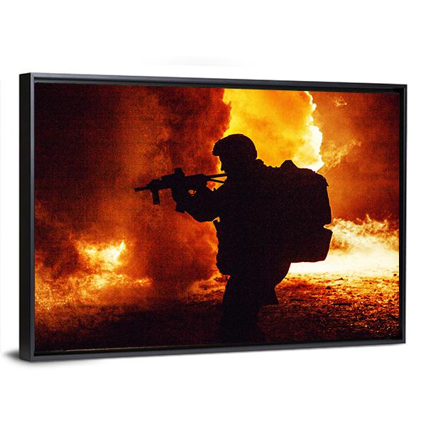 Silhouette Of Soldier Canvas Wall Art-5 Horizontal-Gallery Wrap-22" x 12"-Tiaracle