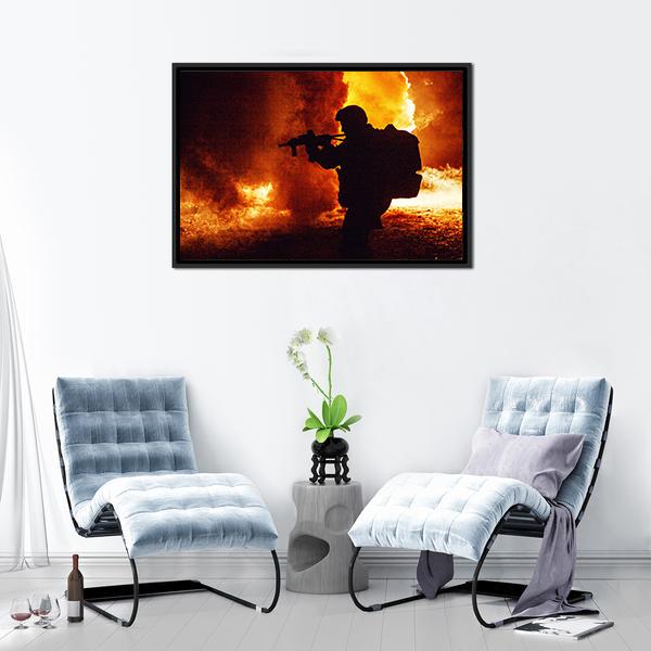 Silhouette Of Soldier Canvas Wall Art-1 Piece-Floating Frame-24" x 16"-Tiaracle