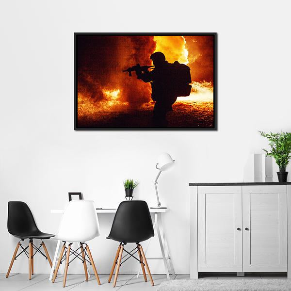 Silhouette Of Soldier Canvas Wall Art-5 Horizontal-Gallery Wrap-22" x 12"-Tiaracle