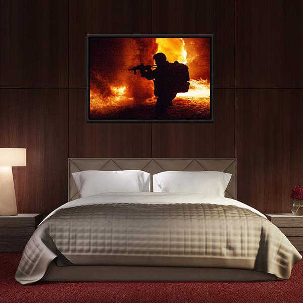 Silhouette Of Soldier Canvas Wall Art-5 Horizontal-Gallery Wrap-22" x 12"-Tiaracle