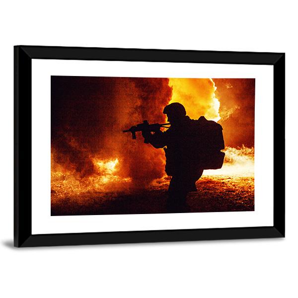 Silhouette Of Soldier Canvas Wall Art-5 Horizontal-Gallery Wrap-22" x 12"-Tiaracle