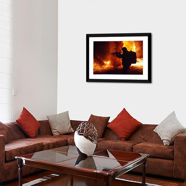 Silhouette Of Soldier Canvas Wall Art-5 Horizontal-Gallery Wrap-22" x 12"-Tiaracle