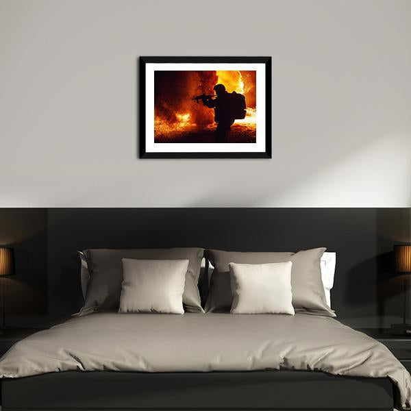Silhouette Of Soldier Canvas Wall Art-5 Horizontal-Gallery Wrap-22" x 12"-Tiaracle