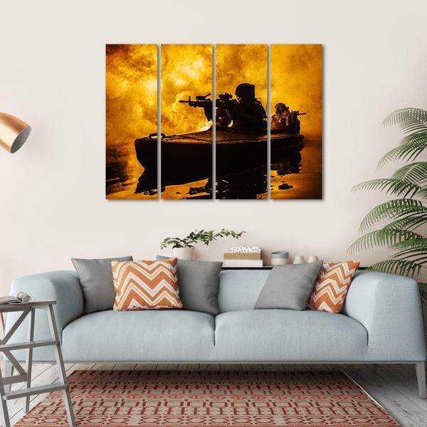 Silhouette Of Special Forces Canvas Wall Art-4 Horizontal-Gallery Wrap-34" x 24"-Tiaracle