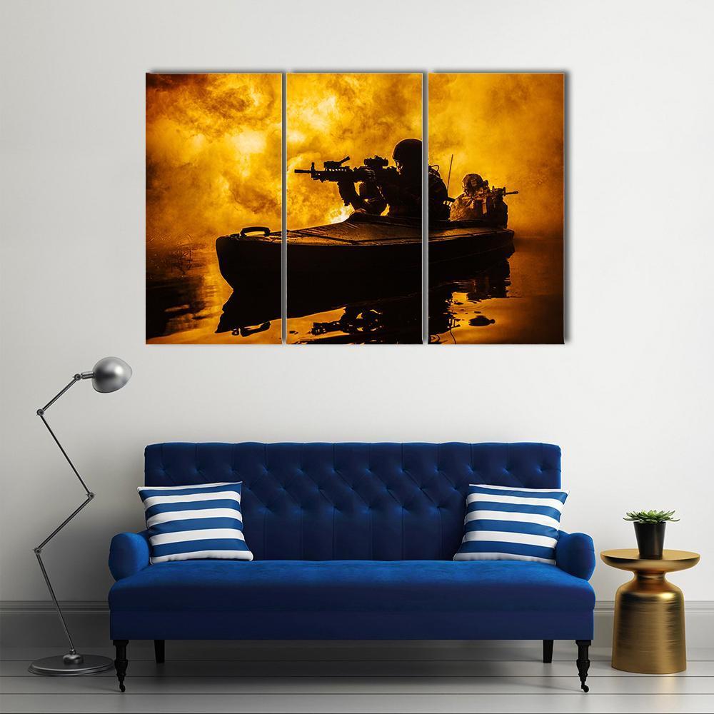 Silhouette Of Special Forces Canvas Wall Art-3 Horizontal-Gallery Wrap-37" x 24"-Tiaracle