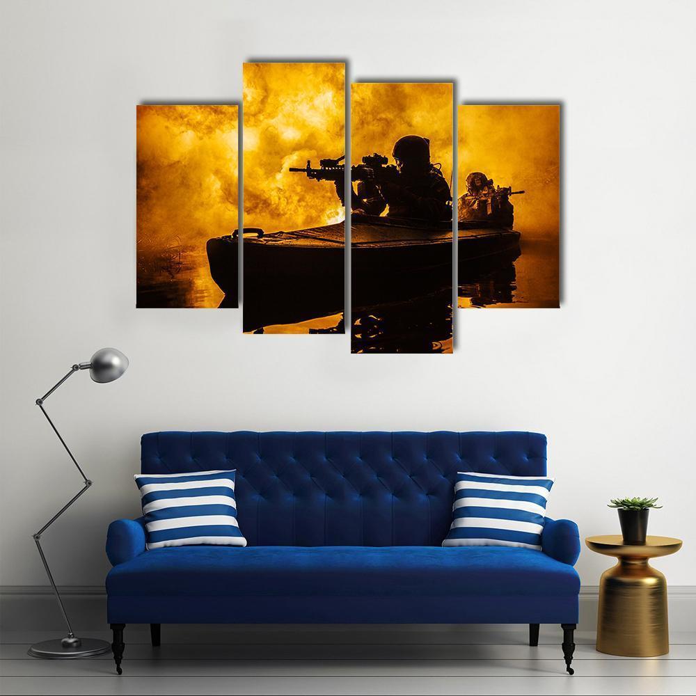 Silhouette Of Special Forces Canvas Wall Art-4 Pop-Gallery Wrap-50" x 32"-Tiaracle