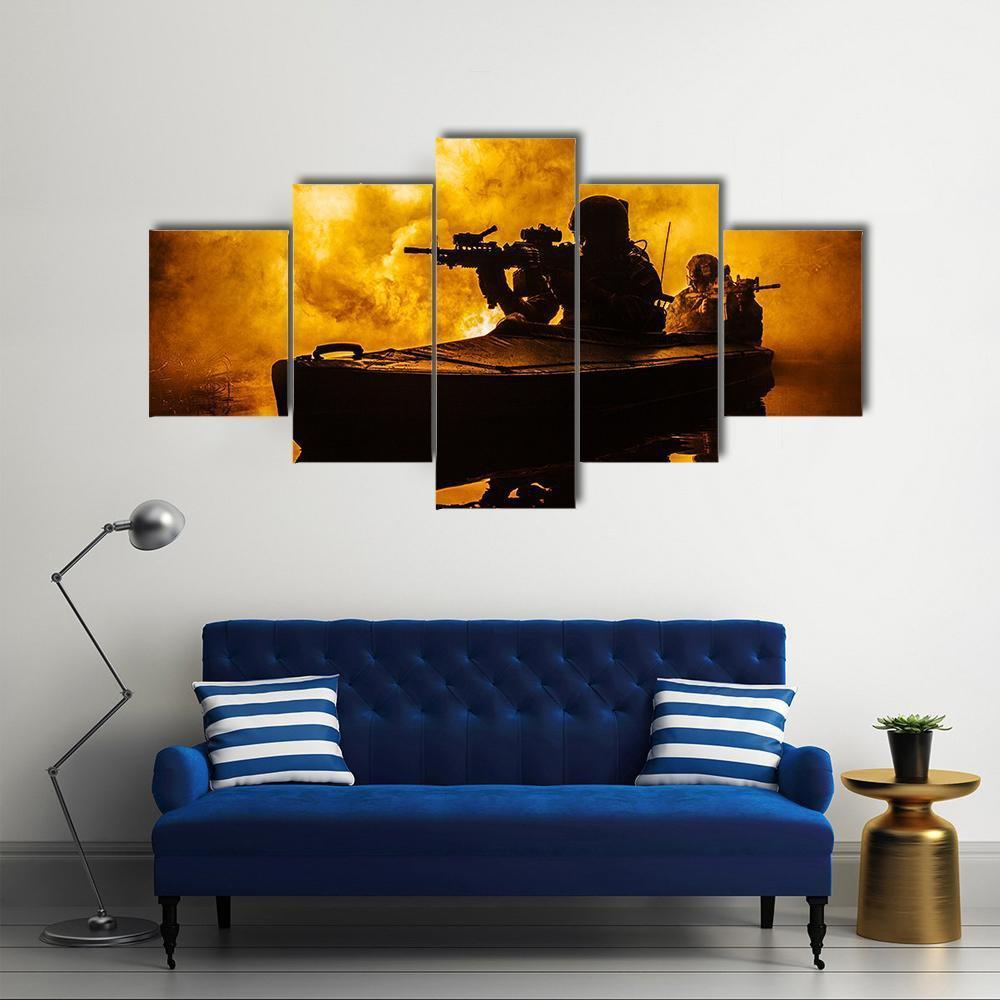 Silhouette Of Special Forces Canvas Wall Art-5 Star-Gallery Wrap-62" x 32"-Tiaracle