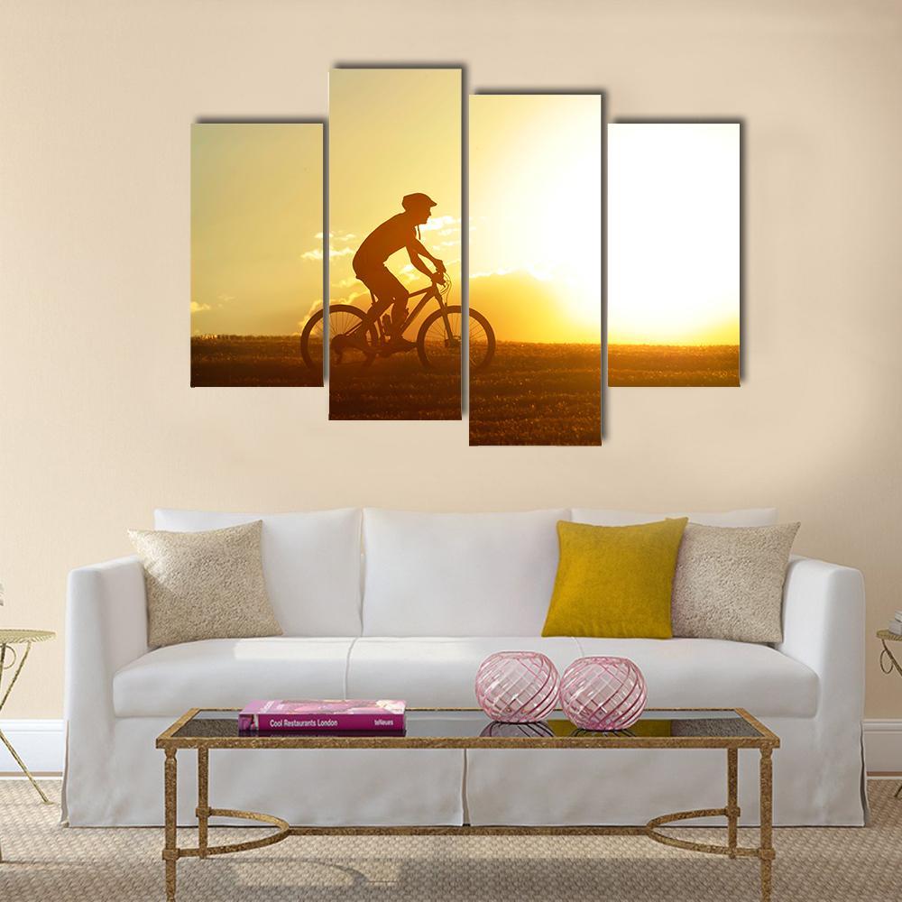 Silhouette Of Sport Man Cycling Canvas Wall Art-4 Pop-Gallery Wrap-50" x 32"-Tiaracle