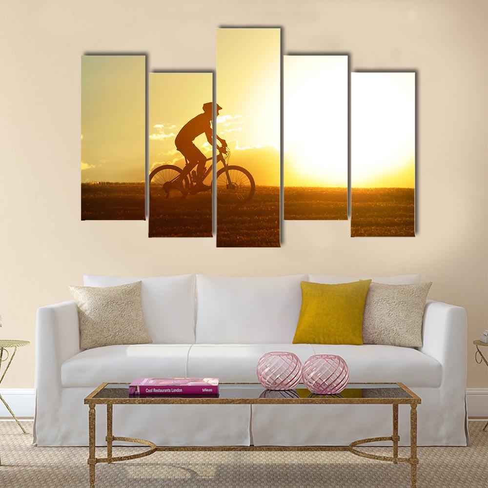 Silhouette Of Sport Man Cycling Canvas Wall Art-5 Pop-Gallery Wrap-47" x 32"-Tiaracle