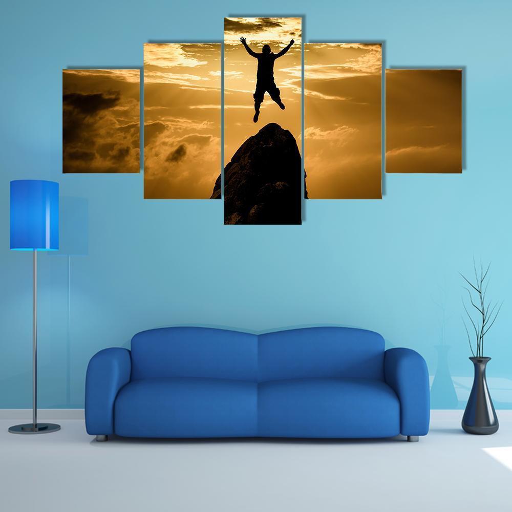 Silhouette Of Success Canvas Wall Art-5 Star-Gallery Wrap-62" x 32"-Tiaracle