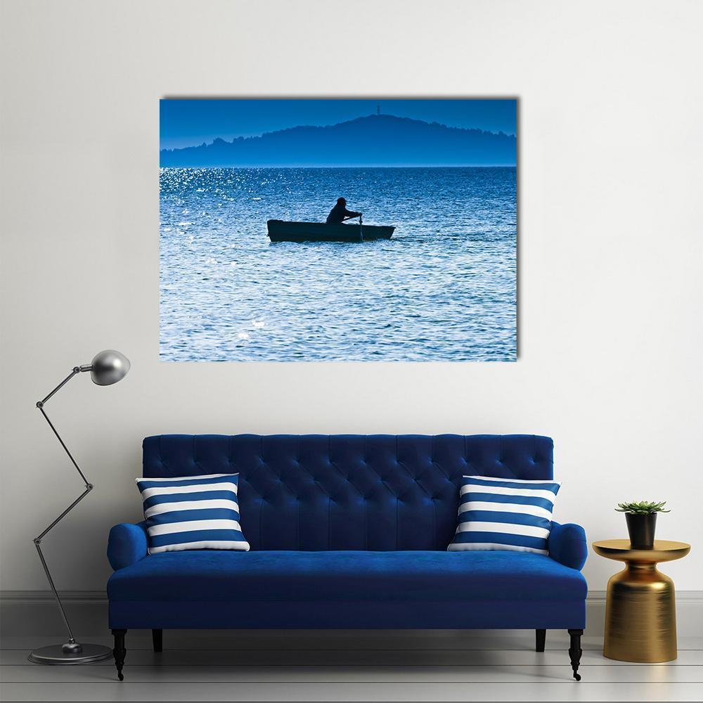 Silhouette Of The Fisherman In Lake Canvas Wall Art-1 Piece-Gallery Wrap-36" x 24"-Tiaracle