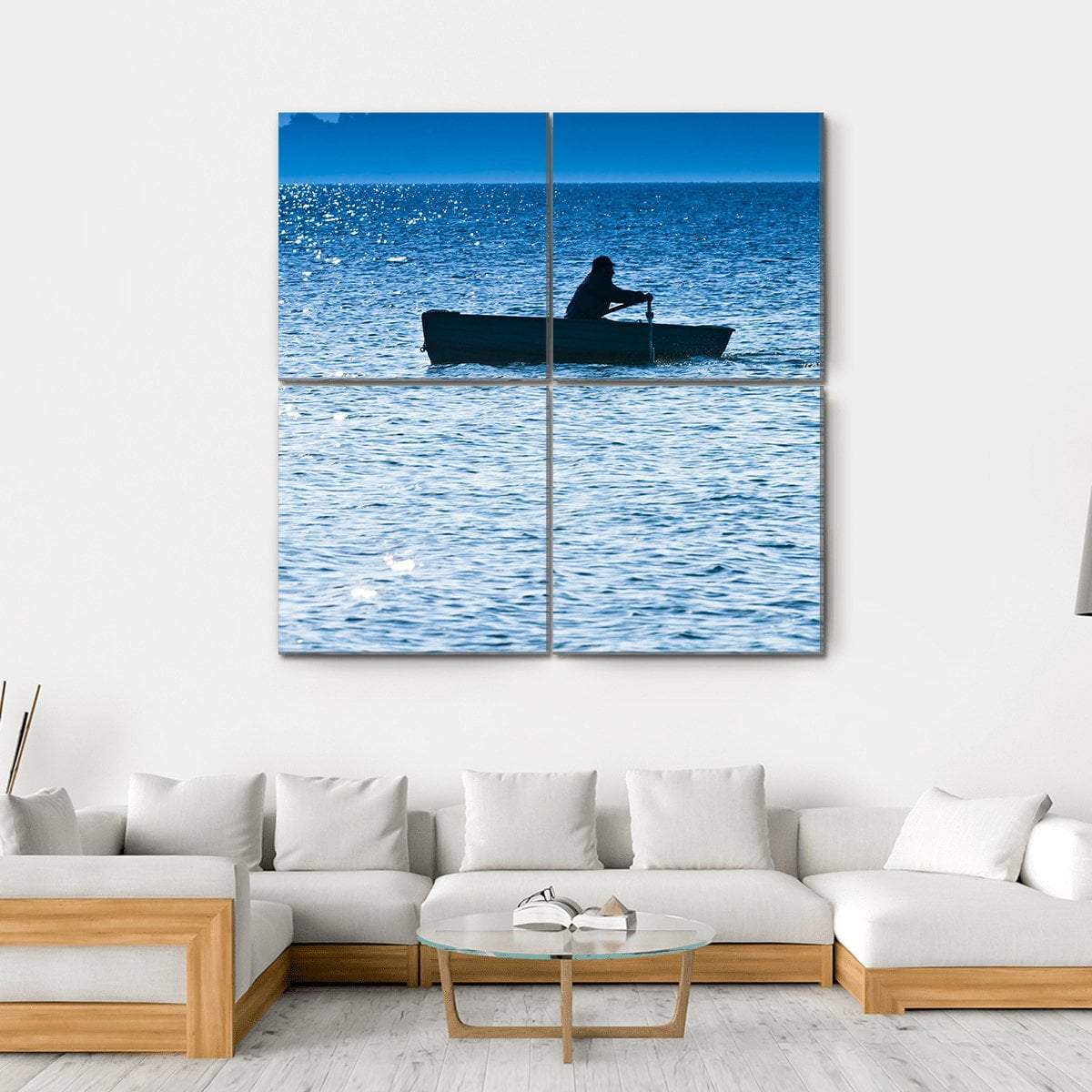 Silhouette Of The Fisherman In Lake Canvas Wall Art-4 Square-Gallery Wrap-17" x 17"-Tiaracle