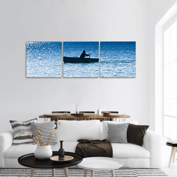 Silhouette Of The Fisherman Panoramic Canvas Wall Art-3 Piece-25" x 08"-Tiaracle