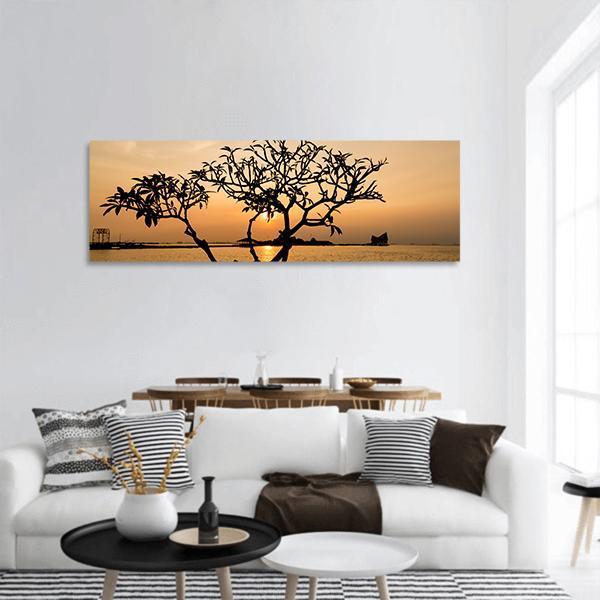 Silhouette Of Tree At Sunset Panoramic Canvas Wall Art-1 Piece-36" x 12"-Tiaracle