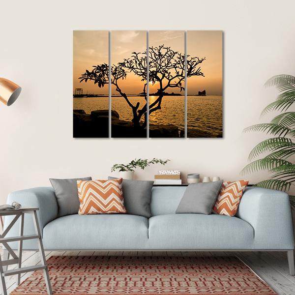 Silhouette Of Tree Canvas Wall Art-4 Horizontal-Gallery Wrap-34" x 24"-Tiaracle